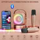 Mini Karaoke Machine, Portable Bluetooth Karaoke Speaker with 2 Wireless Microphones and Party Lights for Kids and Adults, Birthday Gifts for Girls Boys Family Home Party (Rose Gold)