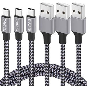 TAKAGI USB to USB C Cable (3Pack 6ft) USB A to Type C Cable Fast Charging Nylon Braided Data Sync Transfer Cord USB C Charger for iPhone 16 Pro Max/16 Plus/15 Pro Max/15 Plus/Galaxy S20 S10 Note 20