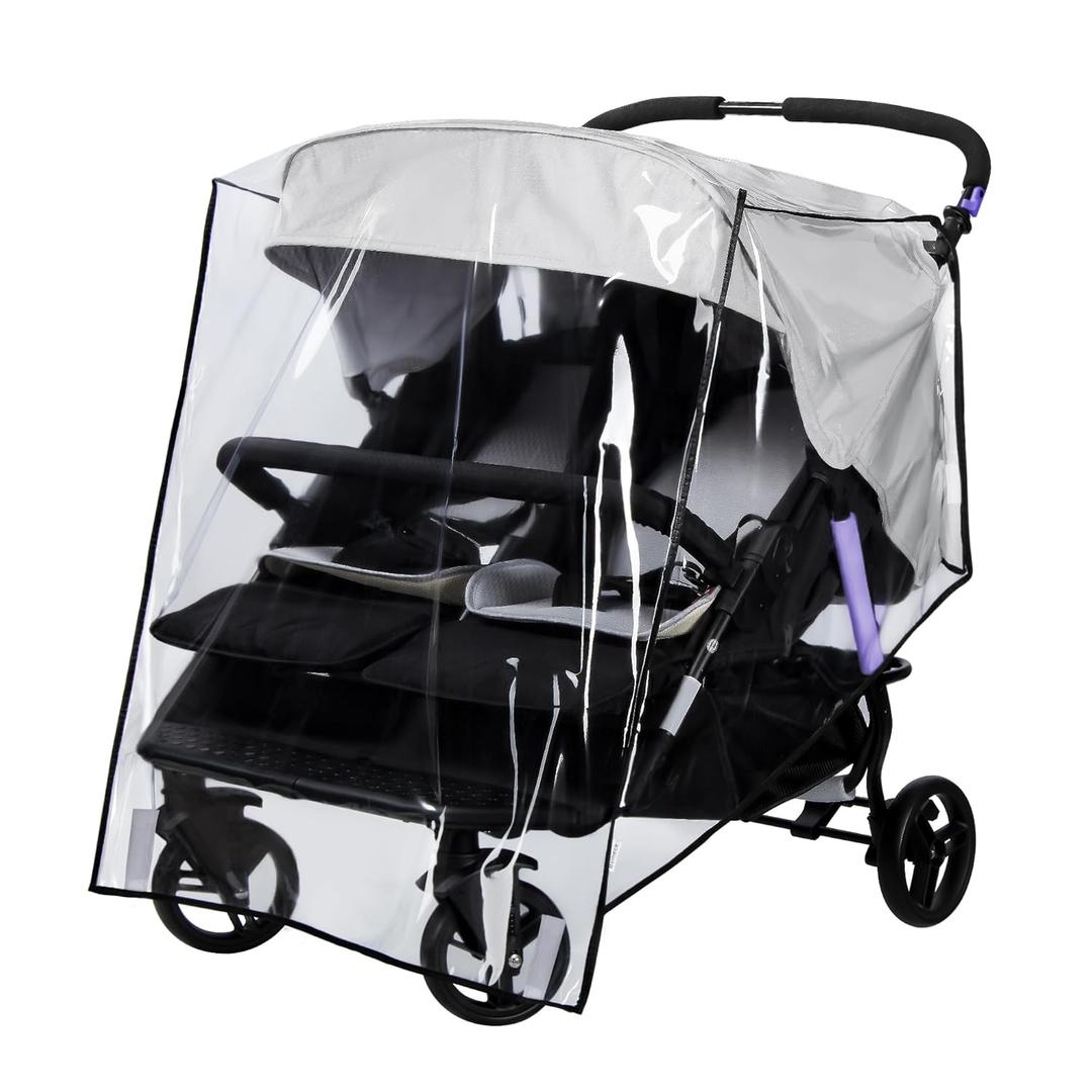 Bemece Double Stroller Rain Cover, Weather Shield Double Stroller for Side by Side Seats Twin Stroller, Baby Outdoor Activities Accessories, Protects Children from Rain, Snow, Wind (transparent-Width)