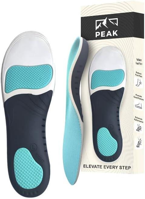 Peak Premium Comfort Shoe Insoles - Anti-Fatigue Orthotic Inserts for Men/Women - Plantar Fasciitis Relief & Arch Support - Comfortable for All-Day Use (Medium - Men's 7.5-9 / Women's 9.5-11)