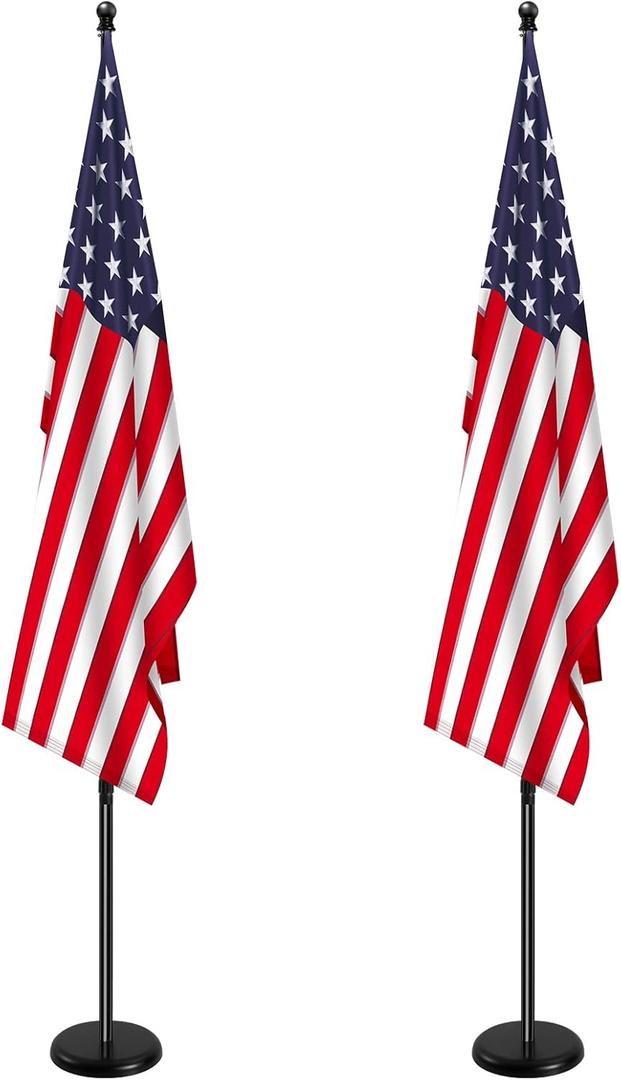 SENZHIYI Indoor Telescoping Flag Pole with Base 6FT-8FT,Aluminum Commercial Indoor Flagpole with Black Ball Top Finial,Heavy Duty Indoor Flag Pole Kit for Office School City Hall Black 2Pack