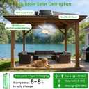 Solar Ceiling Fan with Light, 18000mAh Rechargeable Camping Fan with Remote, 450CFM Strong Airflow, 17.5'' Portable Outside Battery Powered Ceiling Fan for Gazebo, Canopy, Tent, RV, 12.1 x 5.2 x 8.5 inches