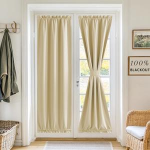RYB HOME 100% Blackout French Door Curtain for Sidelight Glass Window No Coating - Privacy Assured Thermal Insulated Room Darkening Drapes for Sidelight Window, W 26 x L 72, 1 Panel, Biscotti Beige