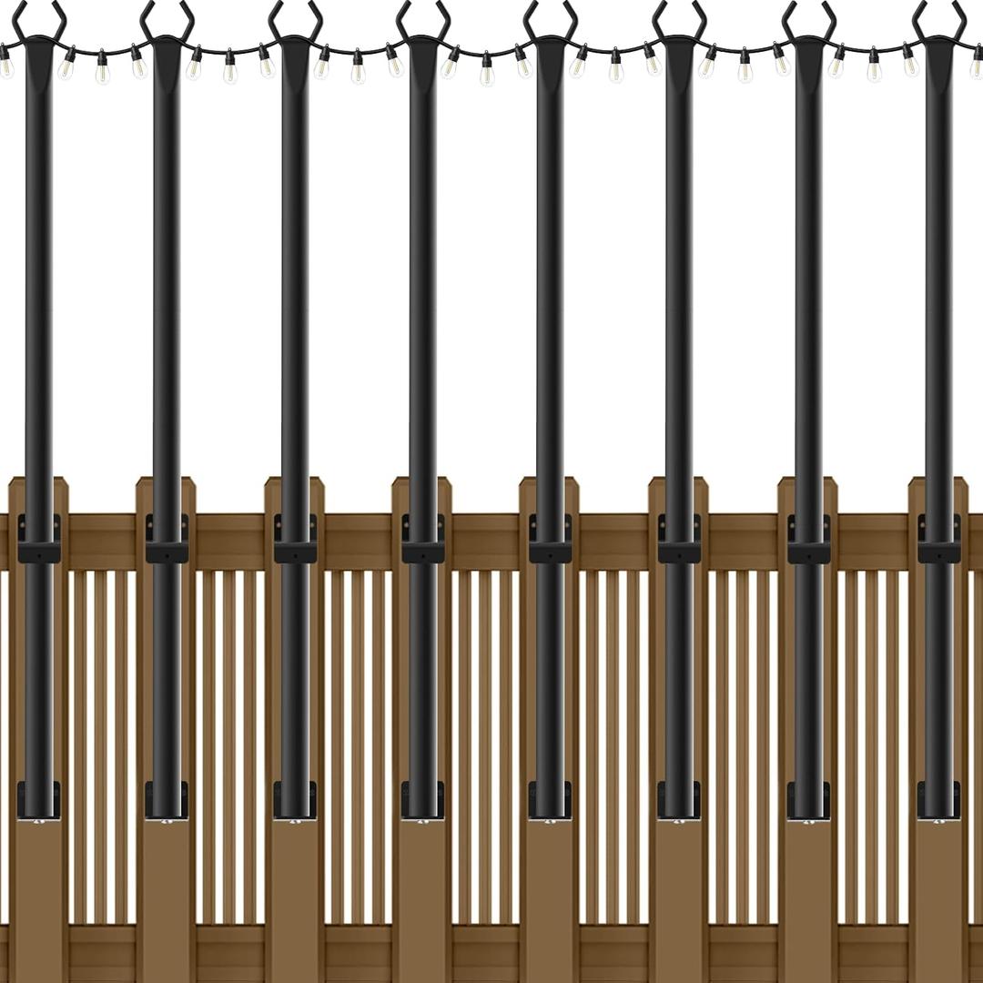 NUERPO 8 Pack String Light Poles,5Ft Metal Poles for Outdoor String Lights,Outdoor Light Poles with Post,Poles/Stand for Outside,Patio,Deck,Backyard,Garden Wedding,Party