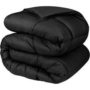BLUENILEMILLS Brushed Microfiber Comforter, Down Alternative Bedding, Medium Weight, Ultra-Soft Bed Cover, Plush Duvet Insert, Oversized Blanket, Box Quilt, Reversible Comforter, Twin, Black