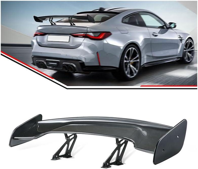 57" Car Rear GT Wing Spoiler, ABS & Aluminum Alloy Universal Rear Spoiler with Adjustable Bracket, Carbon Fiber