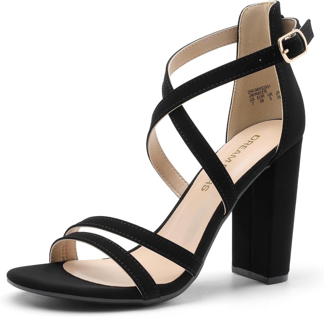 DREAM PAIRS Womens Chunky Heels 4 inch High Multi Strap Soft Comfort Block Heeled Sandals for Prom Dancing Wedding (6.5, Black)