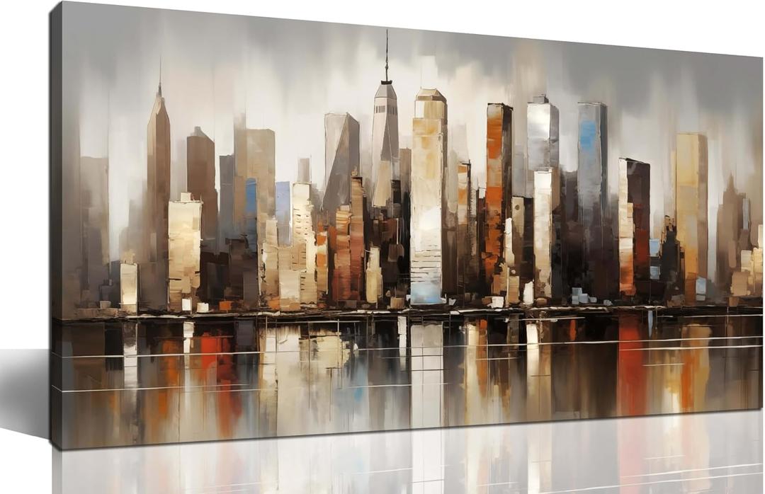 Fuwobriva Large Abstract Living Room Canvas Wall Art for Living Room Office Bedroom Wall Decor Modern Brown Grey City Night Scene Abstract Wall Art Print Paintings 20"x40", 20L" x 40W"