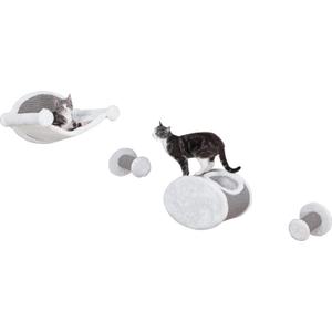 Trixie Wall Mounted Cat Lounge Set with Hammock & Condo Climbing Shelves with Plush Condos & Sisal Steps Wall-Mounted Cat Furniture for Scratching & Lounging Gray, 18.75 x 11 x 11.25 in