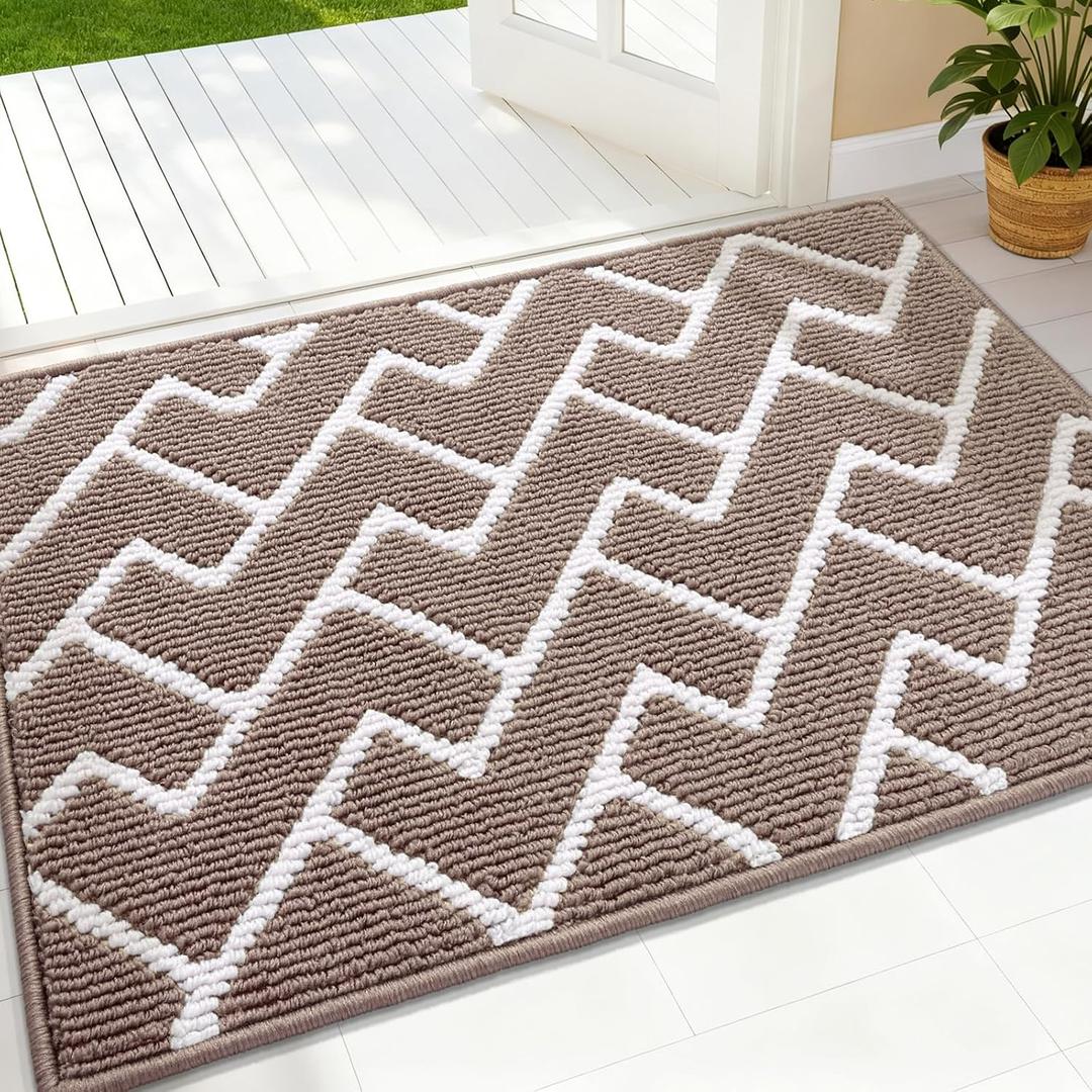 OLANLY Front Door Mat 32x20, Low-Profile Easy Clean Doormat, Brown
