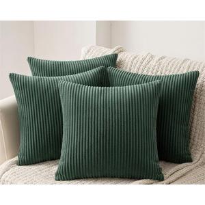 Topfinel Couch Throw Pillows Covers 18x18 Inch Set of 4, Emerald Green Corduroy Decorative Cushion Case,Rustic Fun Living Room Decor fundas para cojines