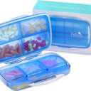 Travel Pill Organizer Large Portable Medication Organizer, Fullicon Oversize 8 Compartment Pill Box, Vitamin Travel Case Pill Holder - Airtight & Moistureproof (Blue)