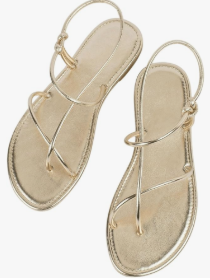 GORGLITTER Women's Metallic Strappy Flat Sandals Open Toe Dressy Summer Beach Thong Slides 41