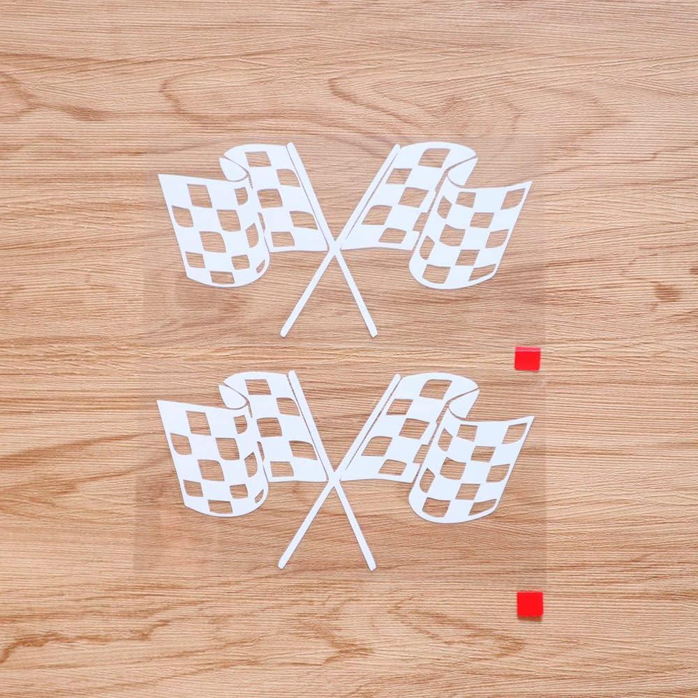 3 x 2X White 6'' Checkered Flags Crossed Car Decal Sticker Vinyl die-Cut no Background