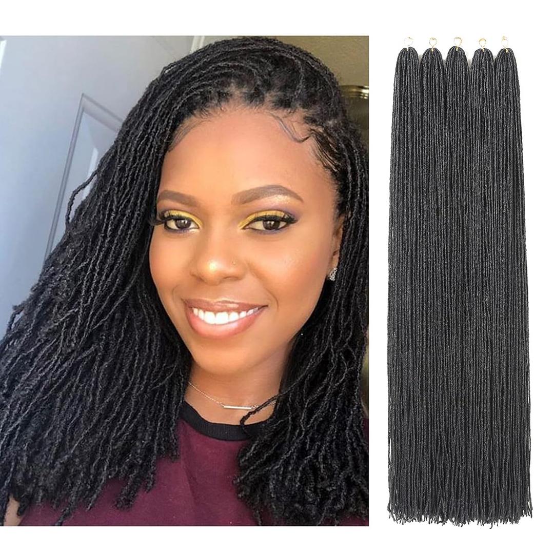GUOHUI Micro Faux Locs Crochet Hair, 36 Inch 5 Packs Color Natural Black DIY Braids Straight Styles (36",1B)