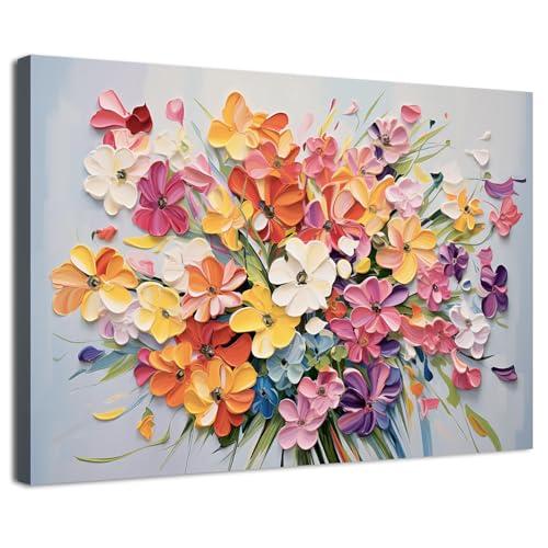 Daisy Flower Canvas Wall Art Watercolor Floral Picture Wall Decor for Bedroom Abstract Wildflower Texture Painting Print Artwork Colorful Nature Botanical Poster Modern Bathroom Home Decoration 12x16”