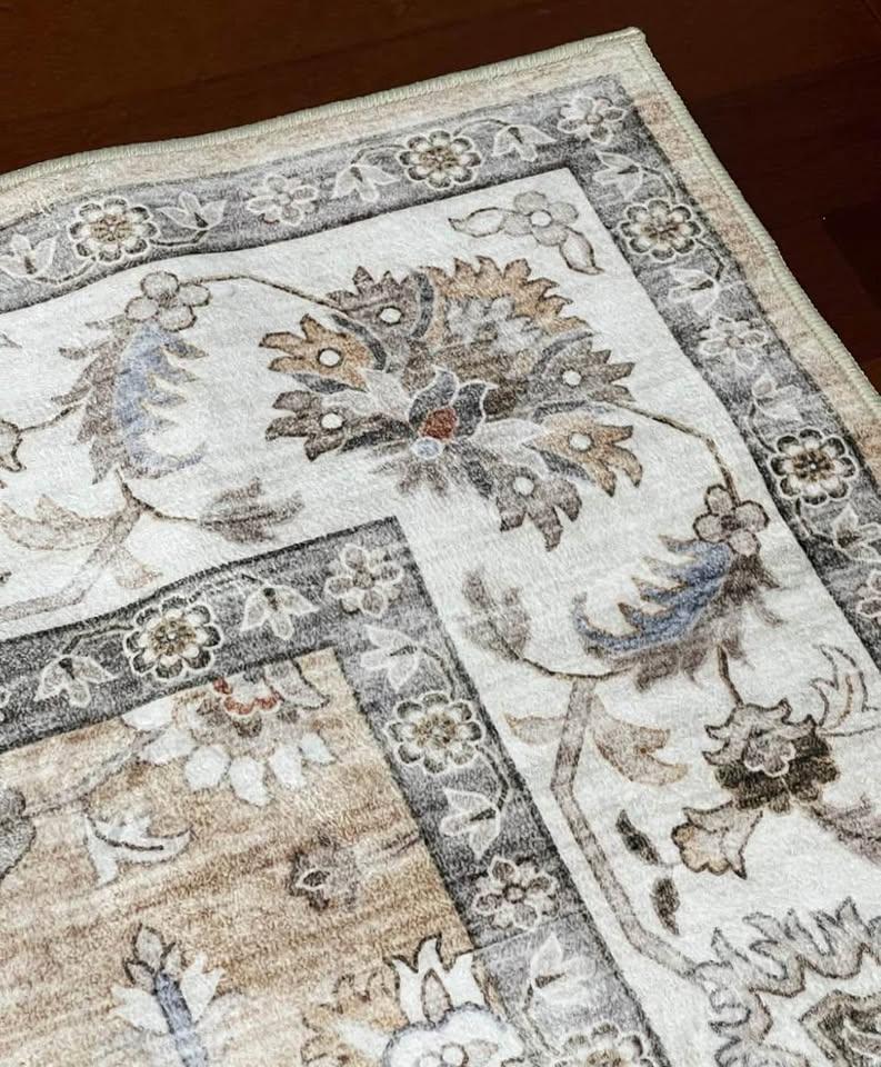 Area Rug 8x10 Vintage Washable Low Pile Non-Slip Living Room Rugs for Bedroom Dining Room Indoor Floral Thin 