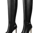 COLETER Women's Knee High Boots Pointed Toe Stiletto Buckle Dress Boots Slouch Zipper Heeled Boots 7,5
