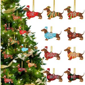 Chunful 54 Pcs Dachshund Tree Ornaments Christmas Dog Hanging Ornaments Wood Dog Figurines for Christmas Tree Hanging Pet Decorations Party Gifts, 9 Styles (Dachshund)