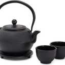 Juvale Cast Iron Teapot, Japanese Tetsubin Kettle Set with 2 Cups, Tea Infuser (1200 ml Teapot with Infuser) - Black