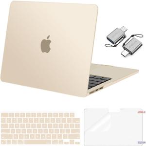 MOSISO Compatible with MacBook Air 13 inch Case M5 2026 M4 2025 M3 M2 2024-2022 A3449 A3240 A3113 A2681, Hard Shell&Keyboard Cover&Screen Film&Type C for MacBook Air 13.6 inch Case, Starlight