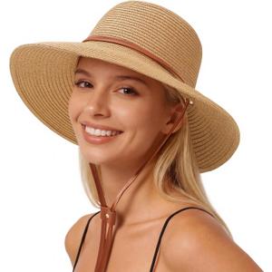 Beach Hat for Women, Wide Brim Sun Straw Hats for Women, Sun Hat Womens UPF 50+ UV Protection, Floppy Foldable Summer Hats