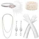 DRESHOW 1920s Great Gatsby Accessories Set for Women Flapper Costume Accessories Feather Headband Roaring 20s Accessories Set