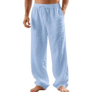 TRFIC Mens Linen Pants Yoga Beach Loose Fit Casual Summer Elastic Waist Drawstring Baggy Trousers with Pockets Light Blue S 