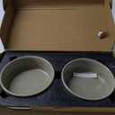 SPUNKYJUNKY Ceramic Dog and Cat Bowl with Wood Stand Non-Slip Matte Glaze Weighted Food Water Set for Cats &Small Dogs 13.5OZ (1.7 CUPS, Grey  2)