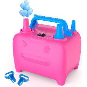 OWill Balloon Pump Electric, Balloon Inflator Electric Air Pump, Portable Dual Nozzle Balloons Air Pump Electric 600W Blow Machine for Party Decoration (Pink)