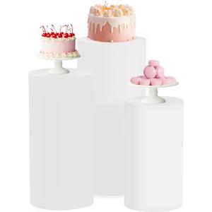 Cylinder Stand Covers for Party 3Pcs Spandex Cylinder Pedestal Stand Covers Cylinder Plinth Stand Cover for Party Backdrop Decor Baby Shower Birthday Wedding, White