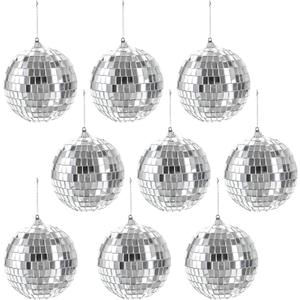 Suwimut 9 Pack Mirror Disco Ball, 4 Inch Small Mirror Ball Ornaments Silver Hanging Disco Balls with Attached String for Reflect Light, Party Favor, Home Bands Decorations, Stage Props, Christmas