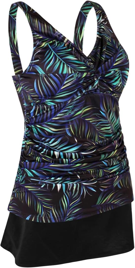 JINXUEER Women's Plus Size Swimwear Floral Tankini Set Ruched Modest Two Piece Skirt Swimsuit (Color pattern,18 Plus)