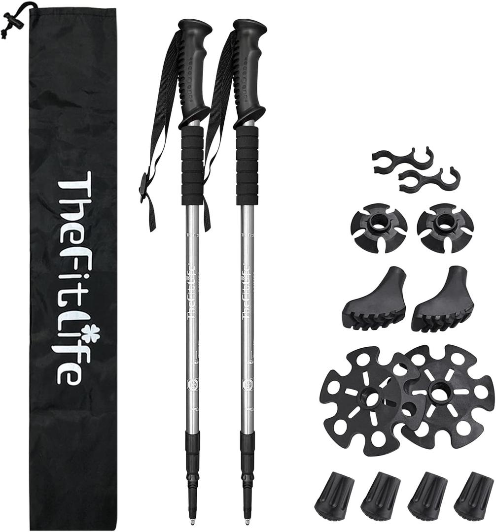 TheFitLife Nordic Walking Trekking Poles - 2 Sticks with Anti-Shock and Quick Lock System, Telescopic, Collapsible, Ultralight for Hiking, Camping, Mountaining, Backpacking, Walking, Trekking