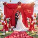 50ft x 10ft Wrinkle Free Red Backdrop Curtains for Parties, Polyester Photo Backdrop Drapes 10 Panels 5x10ft for Weddings Birthday Party Christmas Photography Background