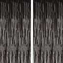2 Pcs 3.2ft x 8.2ft Shiny Black Metallic Tinsel Foil Fringe Curtain Photo Booth Backdrop Props for Birthday Wedding Bridal Shower Baby Shower Celebration Bachelorette Party Decorations