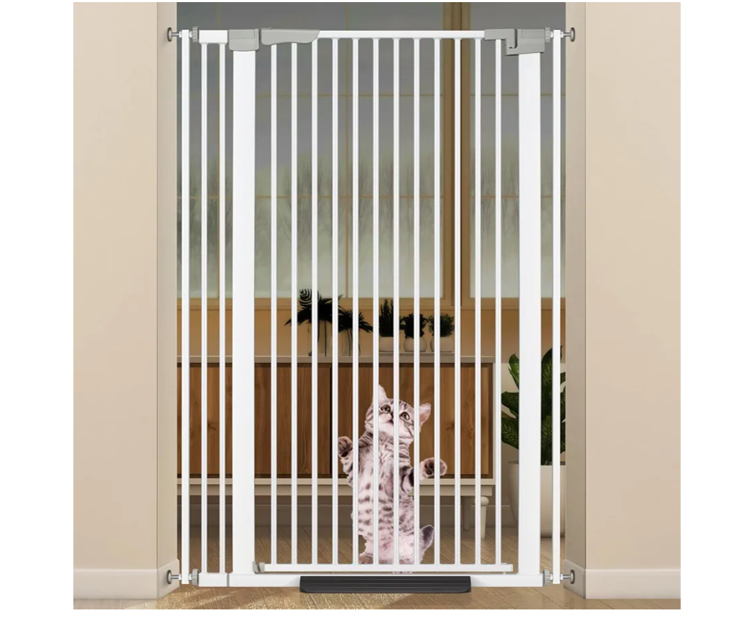 51.18" Extra Tall Cat Gate for Doorway, 30.5"-40" Auto Close Pet Gate Include 2.75" and 5.5" Extension Kits, No Drilling Pressure Mount Kit, Suitable for Doorways or Kitchen, New White
