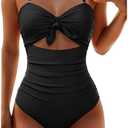 Tempt Me Women Sexy Cutout One Piece Swimsuits Tummy Control High Waisted Halter Front Tie Knot Bathing Suit, XXS