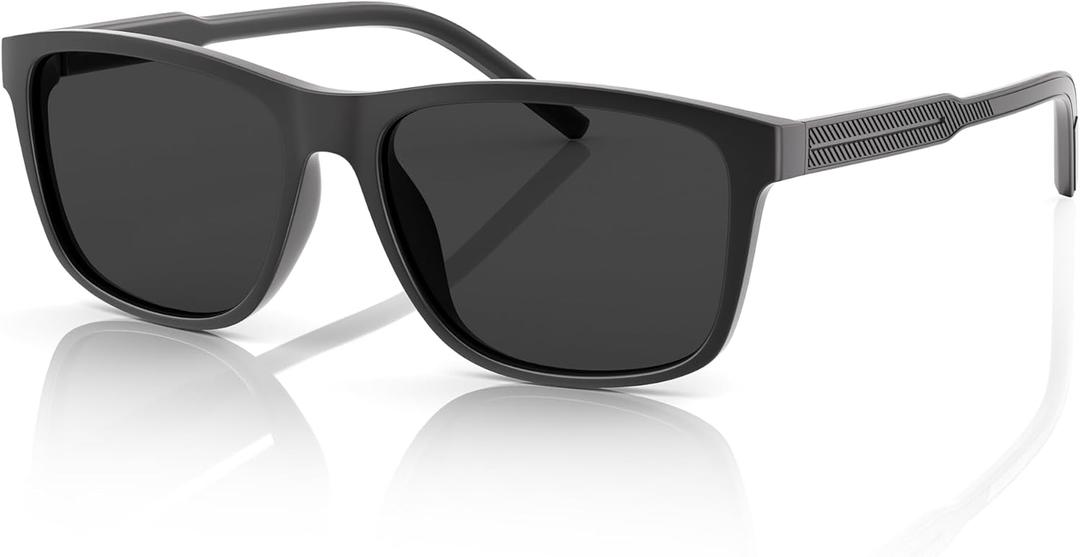 Polarized Sunglasses for Mens Womens - Lightweight Matte Finish Sun Glasses,Line Patterned Sunglass (Black Frame Grey Legs Grey Lenses)