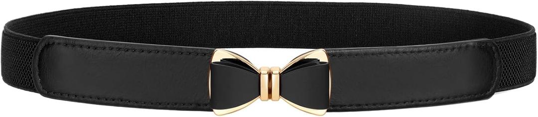 VONMELLI Womens Skinny Elastic Belt Stretchy Bow Belt for Women Dresses Thin Waist Ladies Belts (Fit waist size 31"-37", Black)