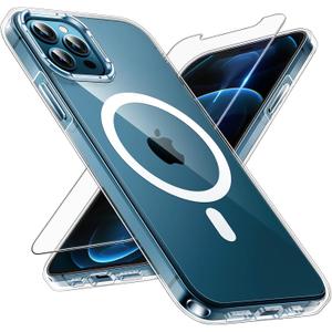 TAURI for iPhone 12 Pro Max Case, Compatible with Magsafe [Yellowing Resistant] with Screen Protectors, Military-Grade Protection, Slim Magnetic Phone Case for iPhone 12 Pro Max, Clear, 6.7"