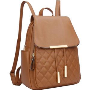 KKXIU Quilted Trendy Leather Backpack Purse for Women and Ladies Shoulder Travel Daypacks Bags (Brown)