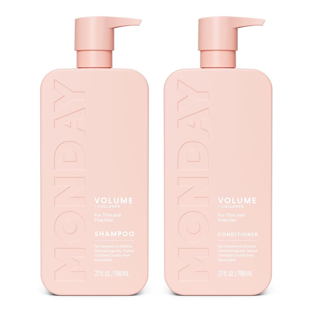 MONDAY HAIRCARE Volume Shampoo + Conditioner Set (2 Count) 27 oz. For Thin, Fine, and Oily Hair Made with Coconut Oil, Ginger Extract, and Vitamin E 100% Recyclable Bottle