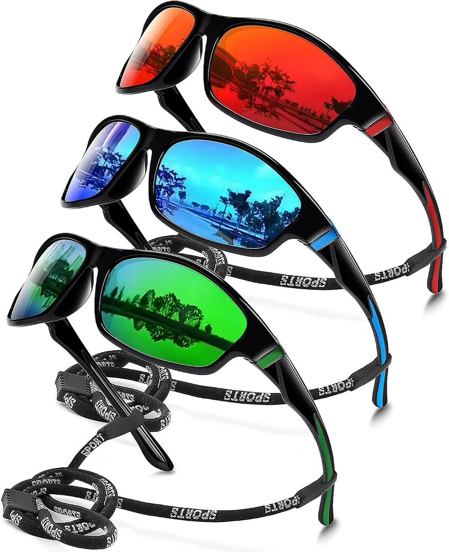 Polarized Sports Sunglasses for Men, UV400 Protection Lightweight Wrap Around Sun Glasses for Cycling Fishing Driving