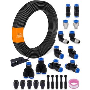 1/8" Air Line Tubing Kit, 32.8FT(10M) SAE J844 PA Nylon Air Hose Tubing with Cutter and Teflon Tape, 1/8" Air Hose with Push to Connect Fittings for Air Brake System Or Fluid Transfer(25PCS)