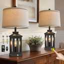 GSAFAVA 23.75" Retro Farmhouse Black Table Lamp for Living Room Bedroom Nightstand Set of 2 Touch Control Bedside Nightlight Vintage Modern Lamp with USB C+A Ports and 2 Light Sources