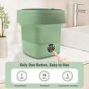 Portable Washing Machine, Foldable Personal Washer w/Integrated Drain Pipe and Spin Basket for Light Clothes, 3 Cleaning Modes, Blue Light Collapsible Laundry for Travel, RV, Baby Clothes, Green