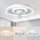 360 Rotation Low Profile Ceiling Fan with Lights, White, 20 Inch Modern Ceiling Fan Flush Mount, Quiet DC Motor for Bedroom, Living Room