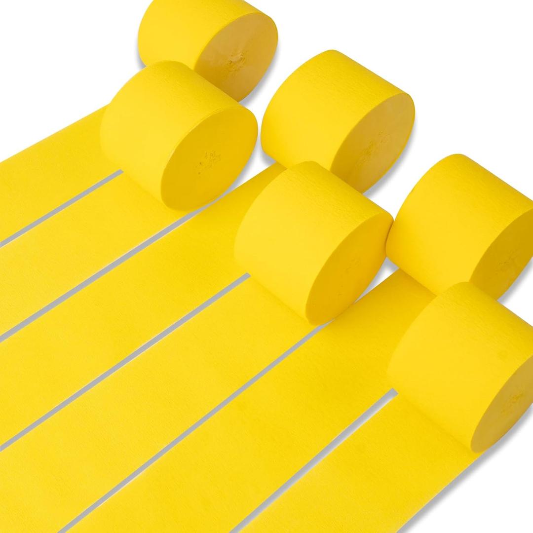 PartyWoo Yellow Crepe Paper Streamers 6pcs 492ft Pack of Yellow Crepe Paper Streamers for Easter Baby Shower Engagement Wedding Sunflower Graduation Bee Summer Luau Theme Birthday Party Decorations