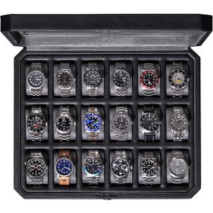 ROTHWELL 18-Slot Watch Case – Luxury Watch Box for Men, Real Glass Top, Lockable, Elegant Display for Collections (Black/Grey)